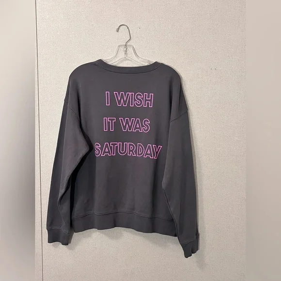 Wildfox I Wish It Was Saturday Grey Sweatshirt Heart Graphic 💔 Size Large - Picture 7 of 10